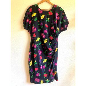 Vintage 80s Silk Ungaro Ter Floral Ruched Dress